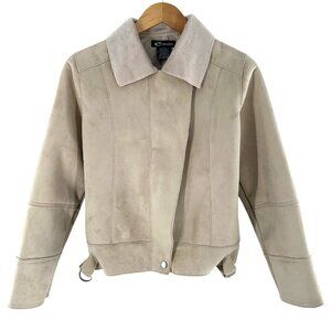 E Studio Beige Faux Suede and Sherpa Moto Jacket Vegan Size Small